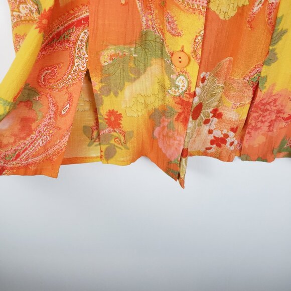 La Perla Anna Club Button Up Tunic Coverup Orange Hippy Floral Paisley Size 44 - Picture 4 of 6